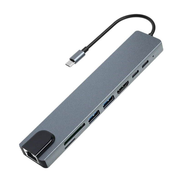 8-in-1 USB-C Multifunction Hub Adapter – 4K HDMI, RJ45, USB 3.0 & SD/TF Card Reader