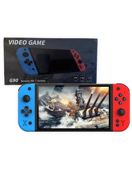 G90 Handheld Retro Video Game Console – 7-Inch HD Large Screen Portable Gaming Player with Neon Blue & Red Controllers