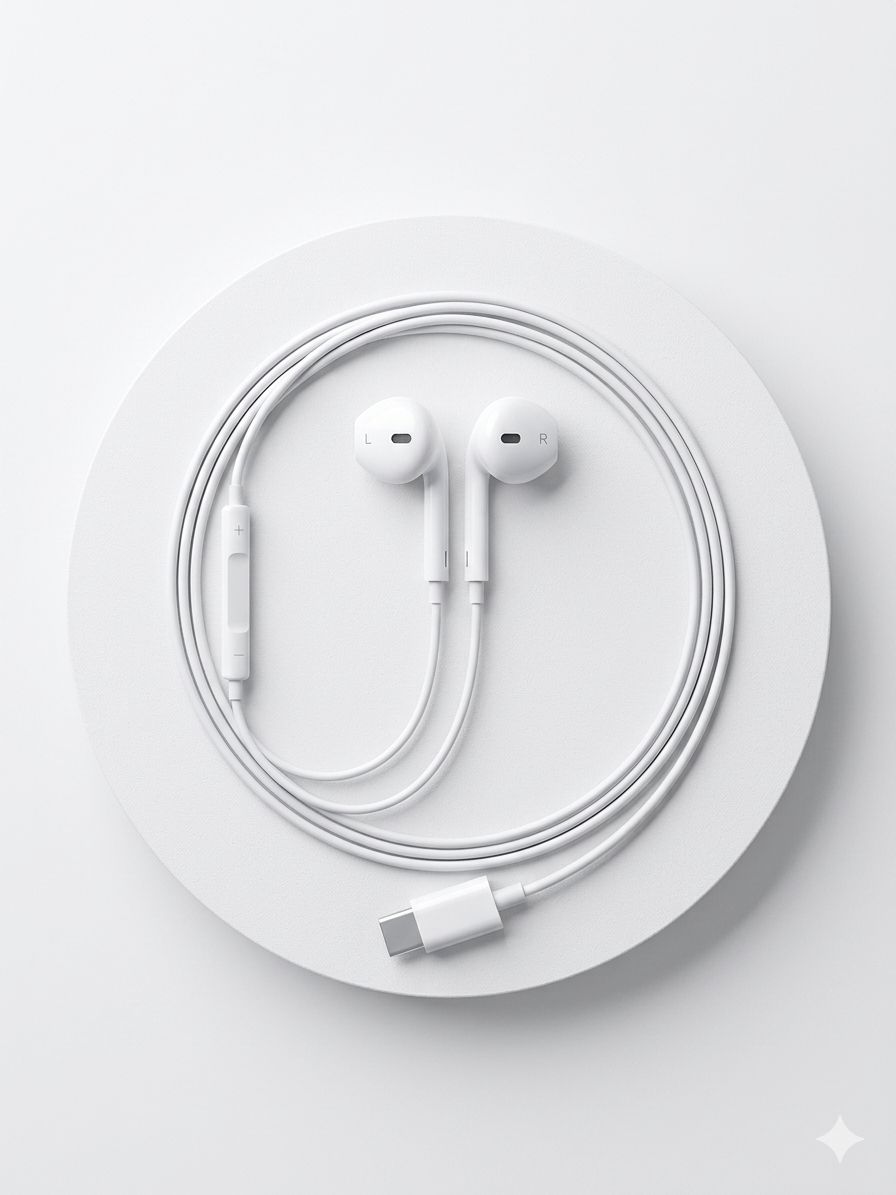 Type-C Wired Earphones with Microphone & Volume Control – White