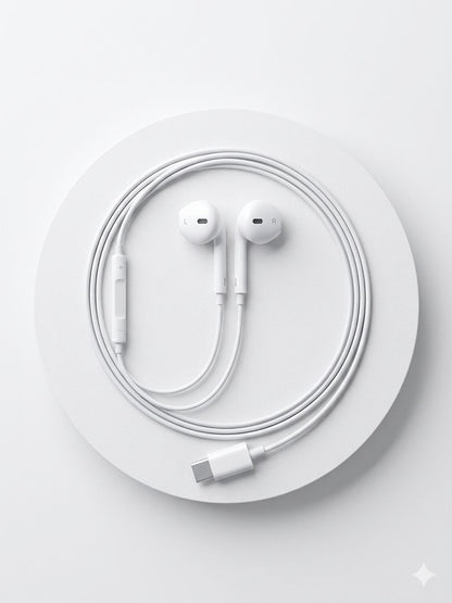 Type-C Wired Earphones with Microphone & Volume Control – White