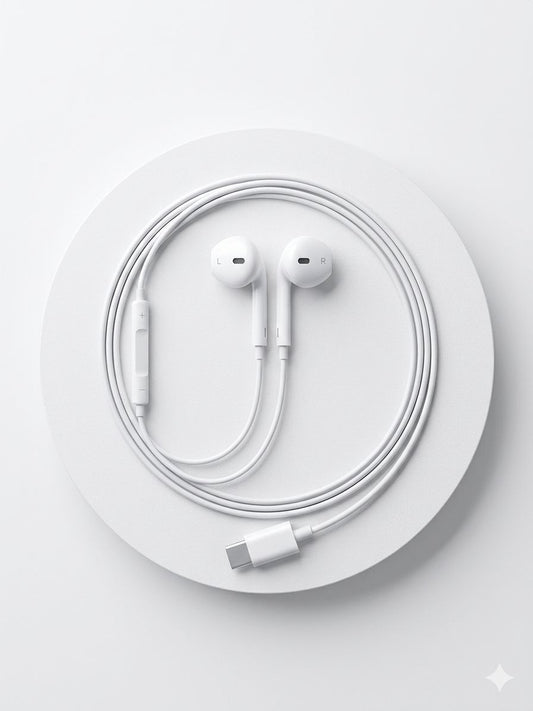 Type-C Wired Earphones with Microphone & Volume Control – White