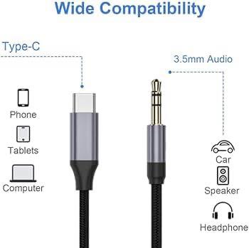 USB Type-C to 3.5mm AUX Audio Cable – Type-C Headphone Adapter for Car & Speakers