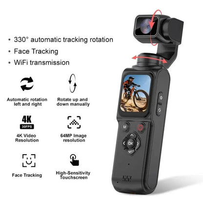 4K Ultra HD Pocket Gimbal Camera with Smart Face Tracking & 330° Automatic