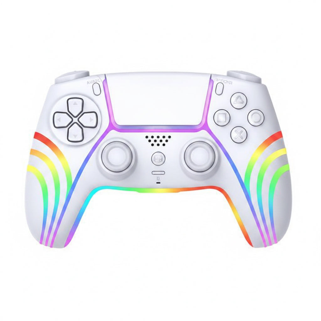 Generic Wireless RGB Gaming Controller for PS5, PC & Android – White Custom Edition with Dual Vibration & Turbo