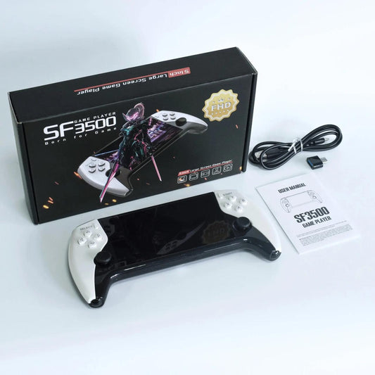 SF3500 Handheld Retro Game Console – 5-Inch Large FHD Screen Portable Game Player with Ergonomic Grips, White & Black