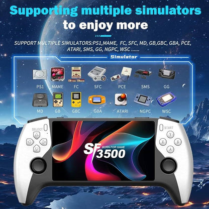 SF3500 Handheld Retro Game Console – 5-Inch Large FHD Screen Portable Game Player with Ergonomic Grips, White & Black