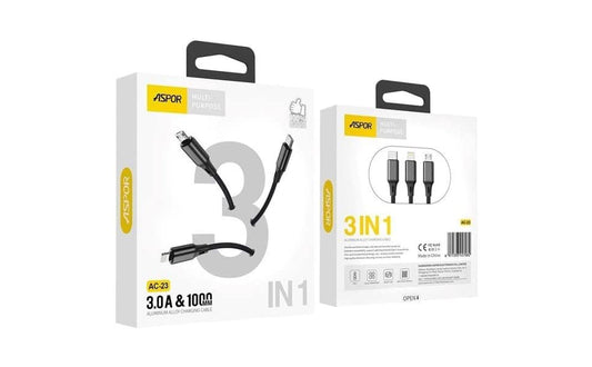 seoC-23 3-in-1 Charging Cable – USB-C, Android & iOS