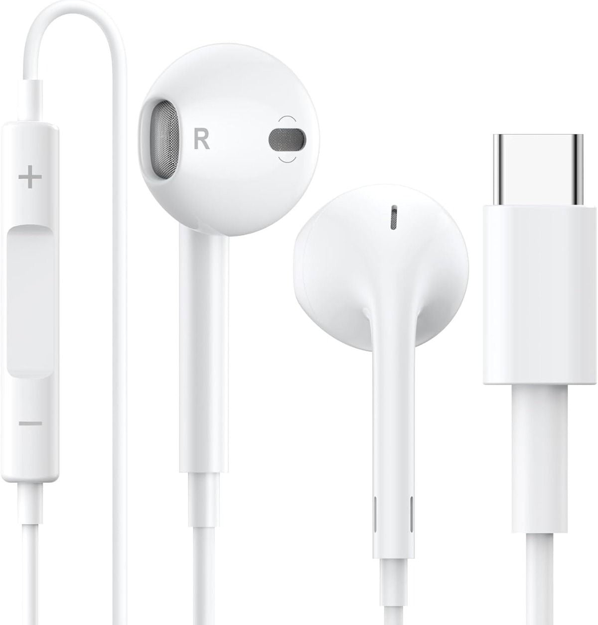Type-C Wired Earphones with Microphone & Volume Control – White