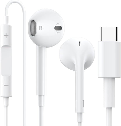 Type-C Wired Earphones with Microphone & Volume Control – White