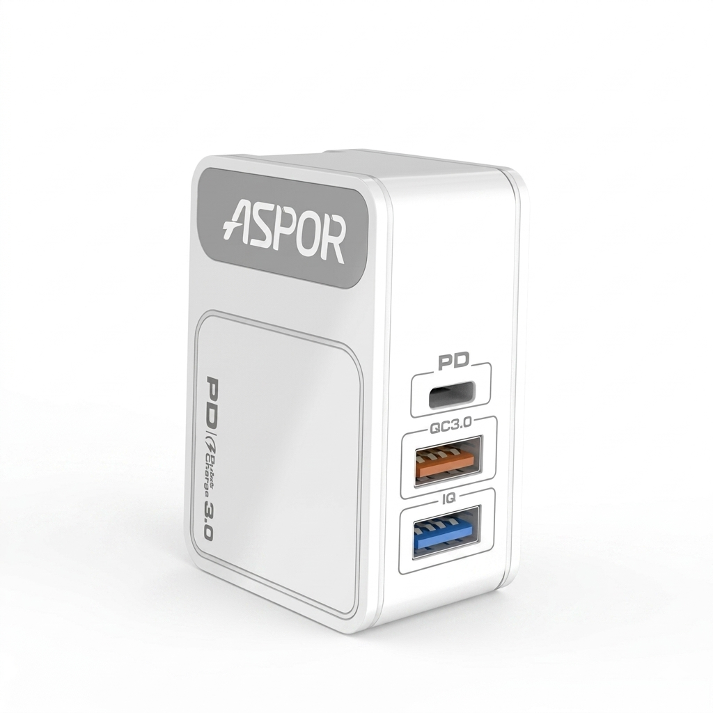 ASPOR PD 3.0 Fast Charger Adapter with Type-C Cable – White