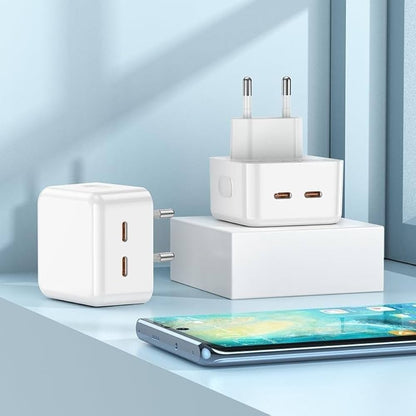 50W Dual USB-C Fast Charger Adapter with USB-C to USB-C Cable – White