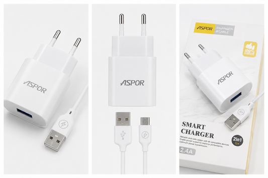 Aspor 2.4A Smart Charger with Micro USB Cable – Fast Charging Adapter