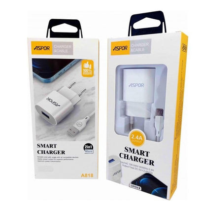 ASPOR 2.4A Smart iPhone Charger Adapter with Cable – Fast Charging USB Wall Charger